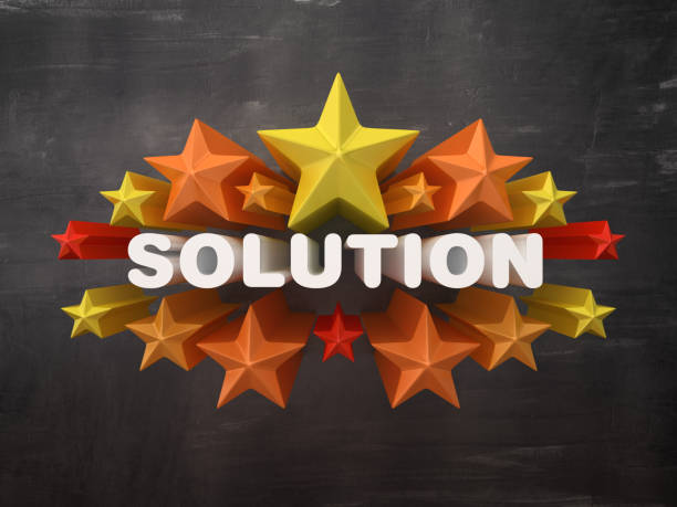 istock Colorful Stars with SOLUTION Word on Chalkboard Background - 3D Rendering 1205777449