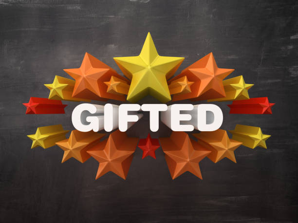 istock Colorful Stars with GIFTED Word on Chalkboard Background - 3D Rendering 1205777475