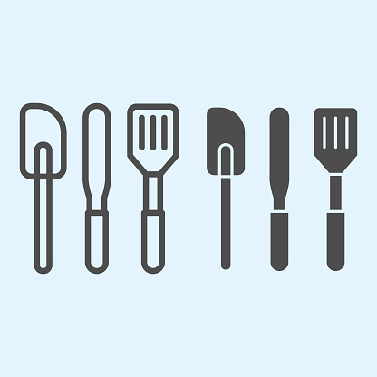 Utensils gadgets line and solid icon. Cooking tools, skraber, knife and spatula. Home-style kitchen vector design concept, outline style pictogram on white background, use for web and app. Eps 10