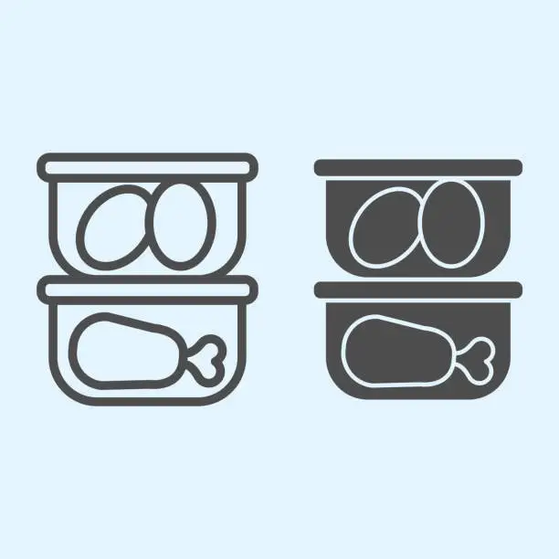 Vector illustration of Food containers line and solid icon. Kitchenware preserving, plastic container. Home-style kitchen vector design concept, outline style pictogram on white background, use for web and app. Eps 10.