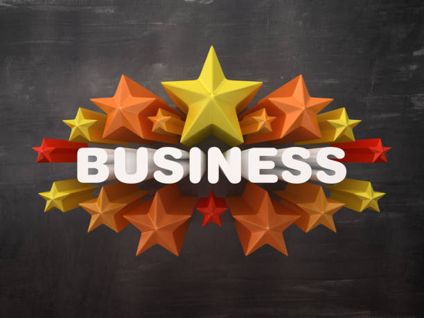 istock Colorful Stars with BUSINES Word on Chalkboard Background - 3D Rendering 1205777523