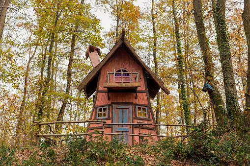 Hobbit house. Minimal house in nature. December 8, 2019 Kocaeli, Izmit Ormanya City Park, Turkey