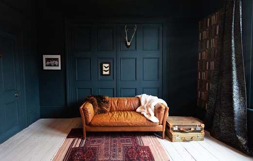 Drawing room with high ceilings and architectural features