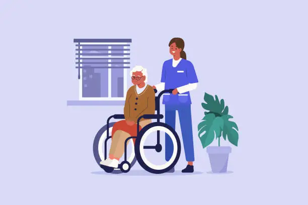 Vector illustration of nurse and elderly patient