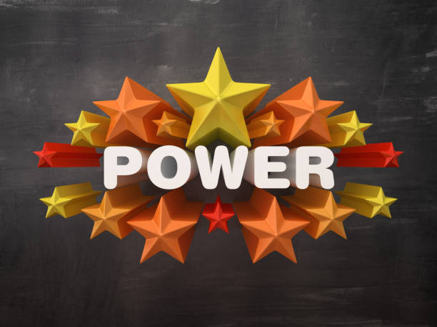 istock Colorful Stars with POWER Word on Chalkboard Background - 3D Rendering 1205780339