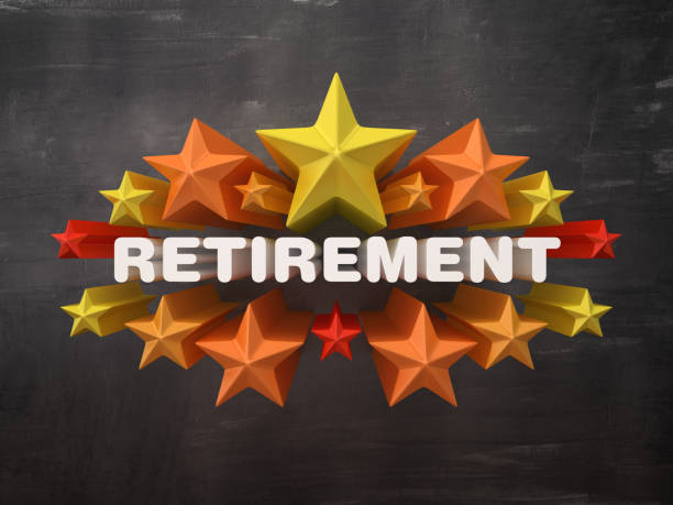 istock Colorful Stars with RETIREMENT Word on Chalkboard Background - 3D Rendering 1205780396