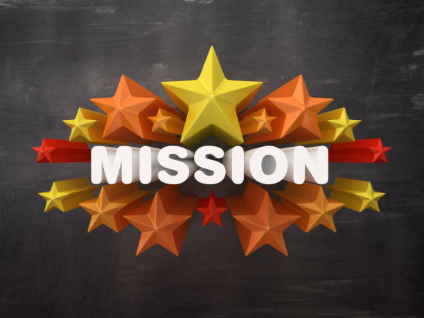 istock Colorful Stars with MISSION Word on Chalkboard Background - 3D Rendering 1205780445