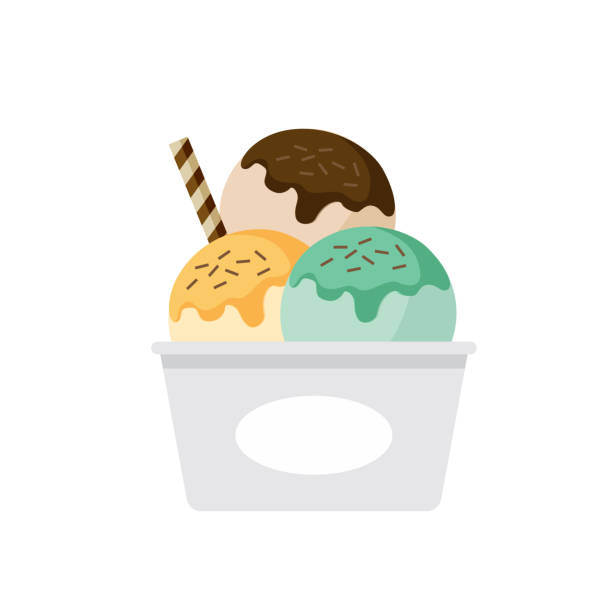 흰색 배경에 고립 된 그릇 플랫 디자인의 아이스크림 스쿱. - 한 줌 stock illustrations