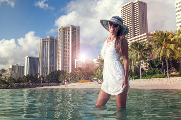 istock Woman happy on exotic holidays. 1205783538