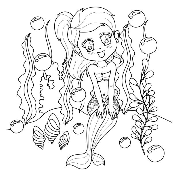 Vector drawing fantastic sea mermaid. Ornamental decorated graphic illustration of a mermaid. Coloring page sea nymph. For print t-shirts. Fairy tale mythical characters. Vector drawing fantastic sea mermaid. Ornamental decorated graphic illustration of a mermaid. Coloring page sea nymph. For print t-shirts. Fairy tale mythical characters. mermaid dress stock illustrations