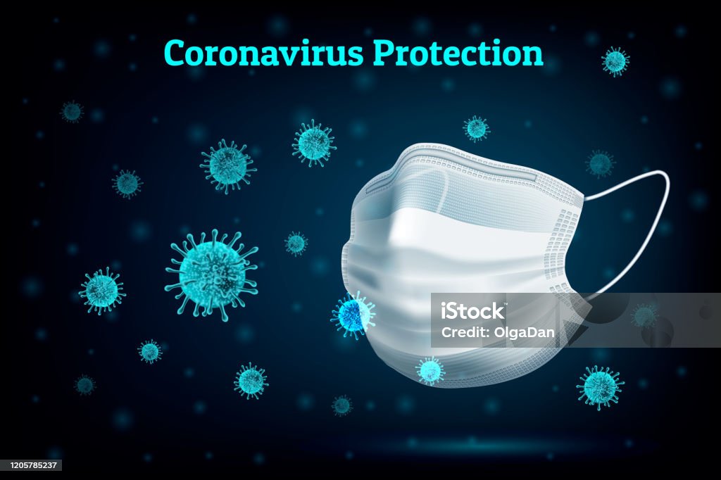 Coronavirus Protection eps Coronavirus protection. Concept of protection against influenza, Asian virus infection. Realistic abstract illustration on a dark background with a neon effect. Vector. Coronavirus stock vector