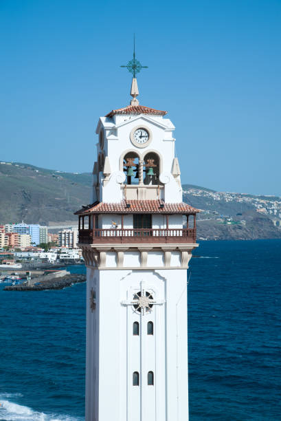 Beautiful view on Bell tower of Basilica de Nuestra Senora de Candelaria (Church) in Candelaria town, Tenerife, Canary Island, Spain