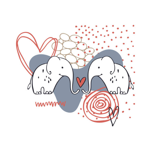 Vector card with elephants. Valentine's Day cards. Vector card with hand drawn elephants. Valentine's Day cards. sketches of elephants background stock illustrations