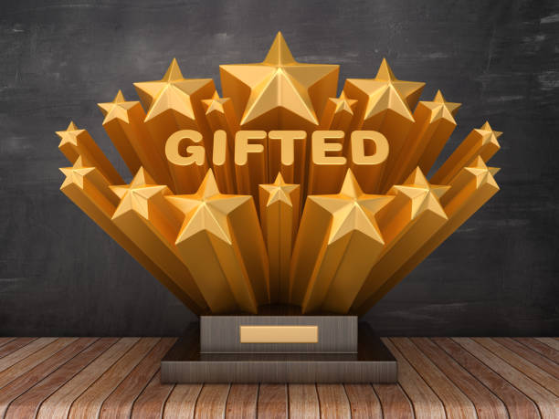 istock Gold Stars with GIFTED Word  on Trophy - Chalkboard Background - 3D Rendering 1205787622