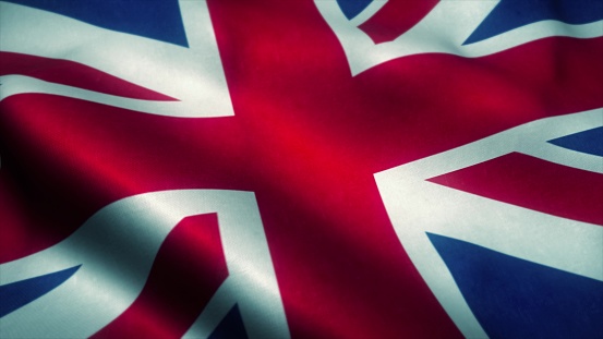 United Kingdom flag waving in the wind. National flag of United Kingdom. Sign of United Kingdom. 3d illustration.