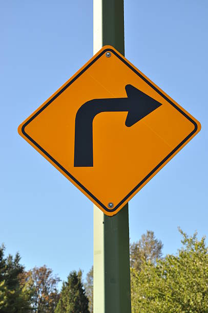 istock Big right curve road sign 120578896