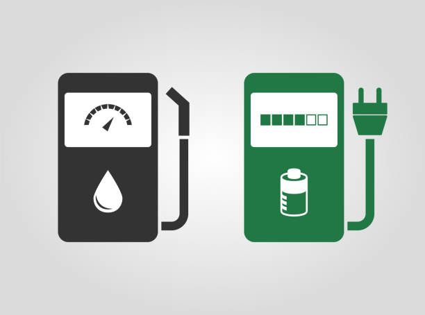 ilustrações de stock, clip art, desenhos animados e ícones de gas station pump and electric charging station. fossil energy vs clean energy. alternative energy concept. - fossil fuel fuel and power generation refueling car