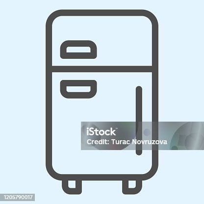 istock Fridge line icon. Refrigerator device square box and doors with freezer. Home-style kitchen vector design concept, outline style pictogram on white background, use for web and app. Eps 10. 1205790017