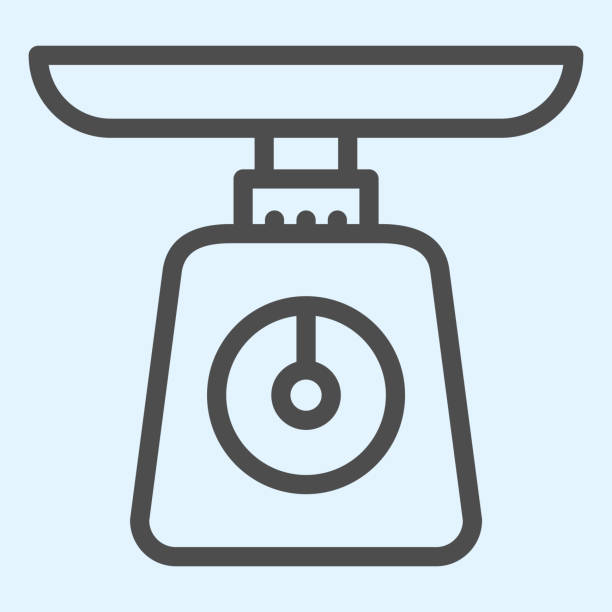 ilustrações de stock, clip art, desenhos animados e ícones de weight scales line icon. domestic weighing scale machine. home-style kitchen vector design concept, outline style pictogram on white background, use for web and app. eps 10. - portion