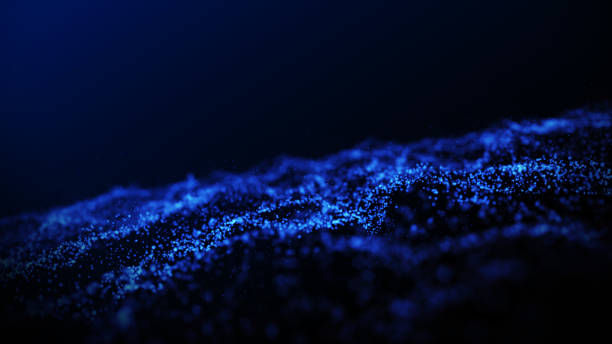 istock Digital dark blue and glow dust particles abstract background with flare shining floor particle stars dust.. 1205792253