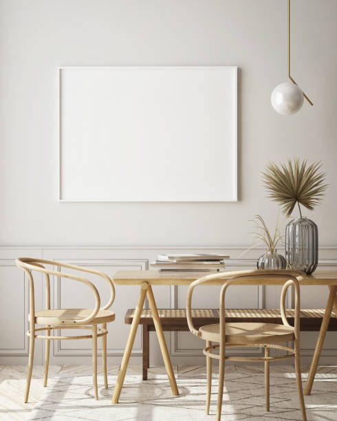 istock mock up poster frame in modern interior background, scandinavian style, 3D render 1205792338