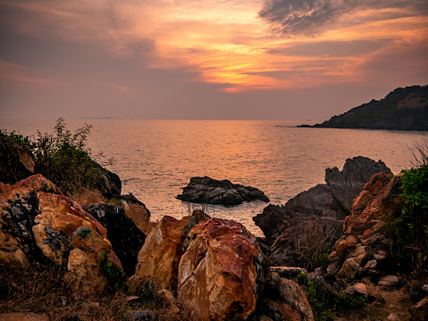 sunset sea rock landscape at Indian Ocean from Tarkarli Beach