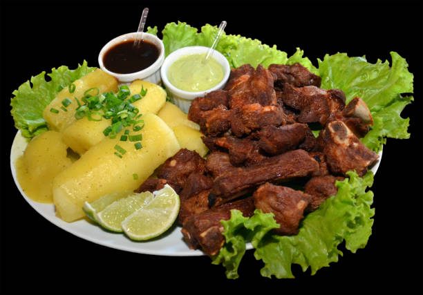 Fried Pork with cassava stock photo