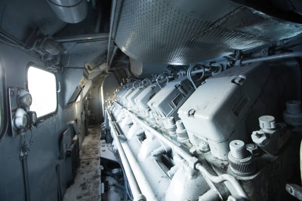 istock Diesel Generator Set. Inside the locomotive 1205793744
