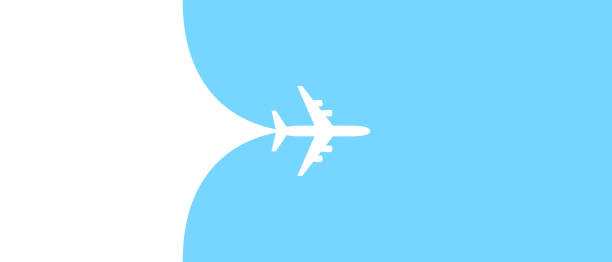 ilustrações de stock, clip art, desenhos animados e ícones de airplane opening background behind itself. simple stylish background for air travel, cruises, tours. business card, banner for a trip abroad on vacation. airport advertising. - pista de aeroporto