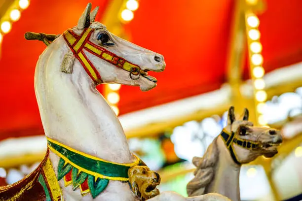 old wooden horse at a historic carousel