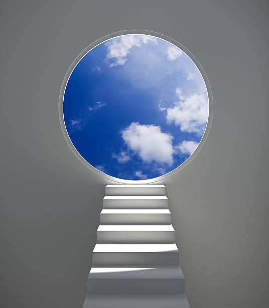 escalera hacia el cielo - opportunity door new cloud fotografías e imágenes de stock