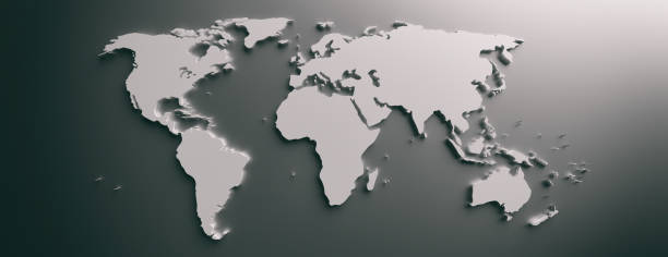 istock World map flat, blank continents against gray background. 3d illustration 1205797946