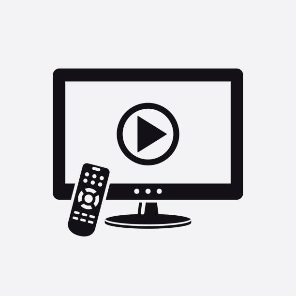 TV with remote control and play button on screen icon vector art illustration