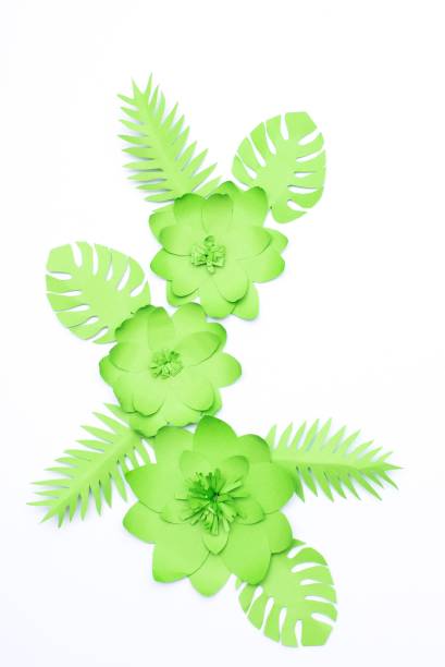 istock Flowers Handmade Design Papercraft Art on white background 1205798599