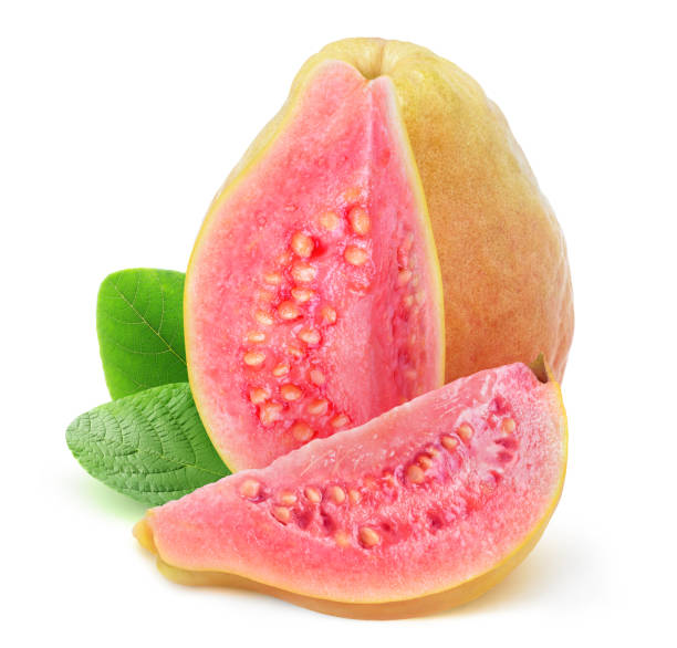 istock Isolated yellow pink guava with cutout piece 1205798879