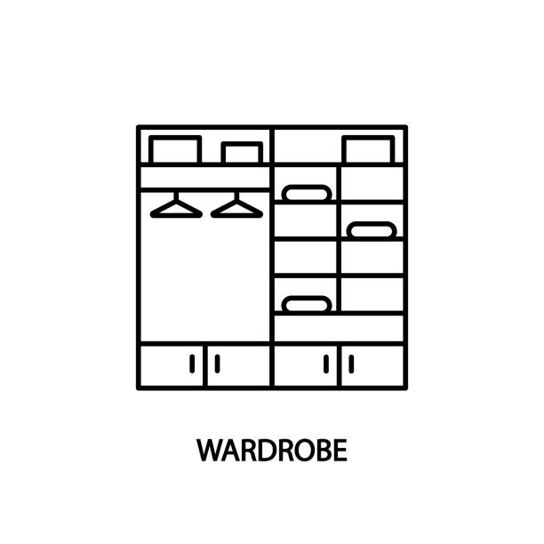 Wardrobe line icon. Concept for web banners and printed materials. Walk-in closet Wardrobe line icon. Concept for web banners and printed materials Walk-in closet clothes hanger storage stock illustrations