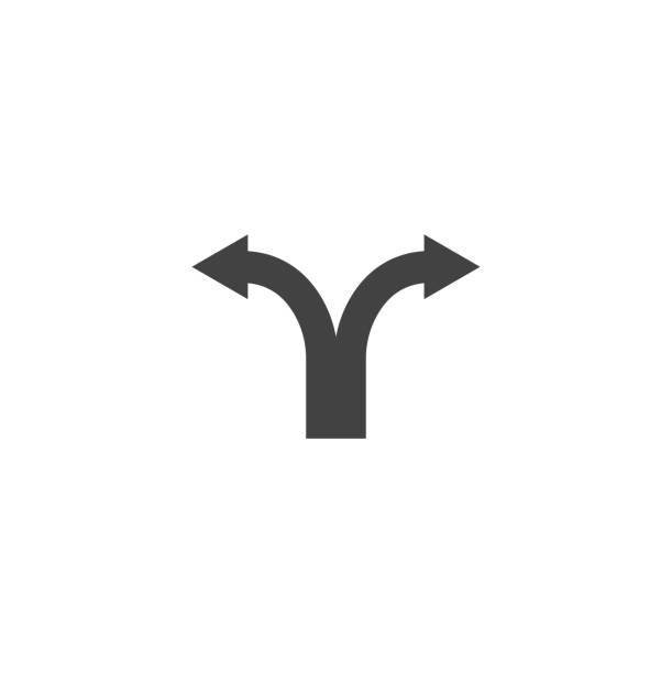 ikona wektora z ikoną znaku kierunku jazdy w kierunku dwukierunkowym na białym tle. warstwy zgrupowane w celu łatwej edycji ilustracji. dla twojego projektu - road sign sign three objects street stock illustrations