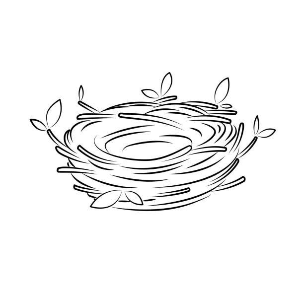 illustrations, cliparts, dessins animés et icônes de illustration de vecteur de nid d’oiseau d’isolement sur le fond blanc pour le livre de coloriage d’enfants. - birdhouse birds nest animal nest house