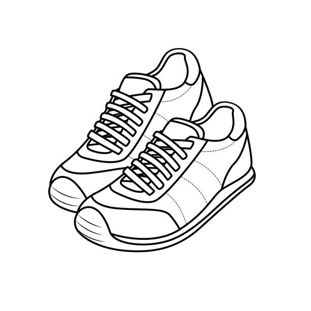 vektor-illustration von schuhen isoliert auf weißem hintergrund für kinder malbuch. - pair stock-grafiken, -clipart, -cartoons und -symbole