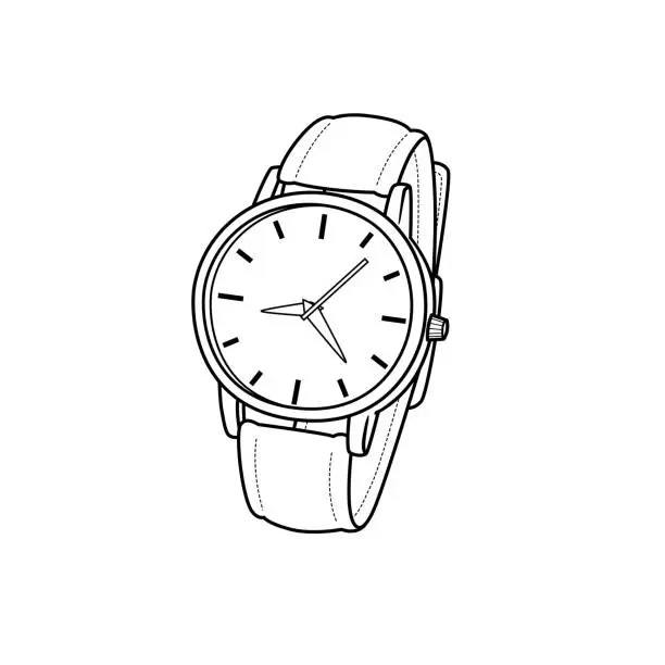 Vector illustration of Vector illustration of hand watch isolated on white background for kids coloring book.