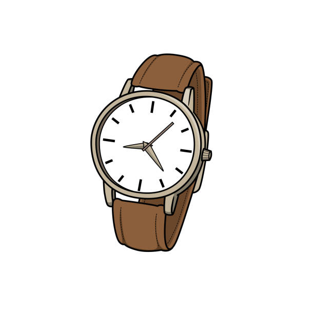 векторная иллюстрация ручных часов, изолированных на белом фоне. - clock hand leather minute hand white background stock illustrations