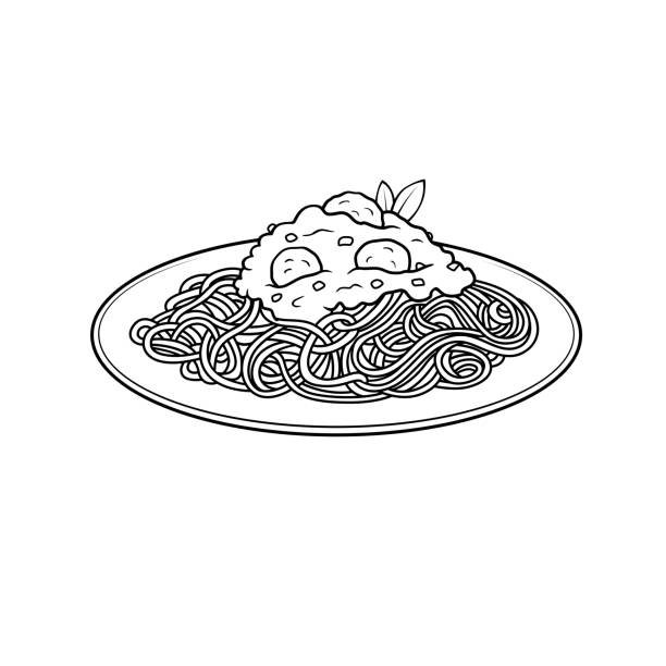 ilustrações de stock, clip art, desenhos animados e ícones de vector illustration of spaghetti isolated on white background for kids coloring activity worksheet/workbook. - spaghetti