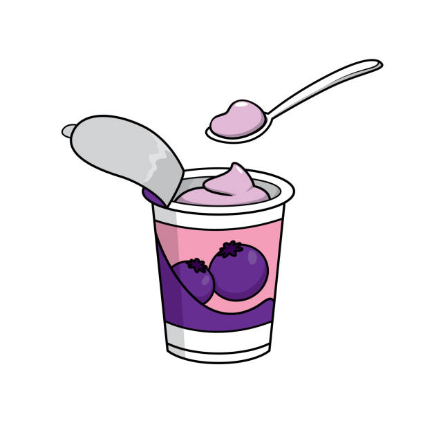 아이 색칠 활동 워크 시트 / 통합 문서를 색칠 흰색 배경에 고립 요구르트의 벡터 그림. - yogurt container stock illustrations