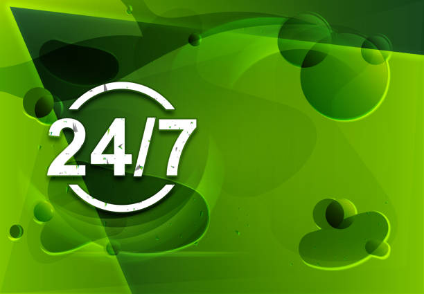 istock 24/7 icon glassy trendy abstract green background illustration 1205810217