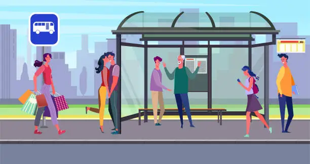 Vector illustration of People waiting bus on bus stop