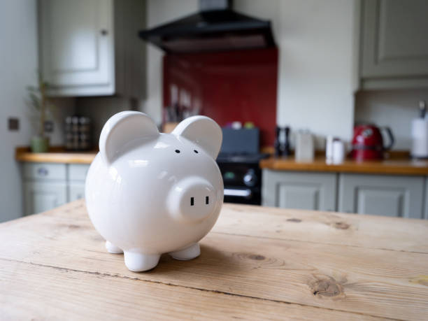 istock White piggy bank on a domestic kitchen counter 1205813661