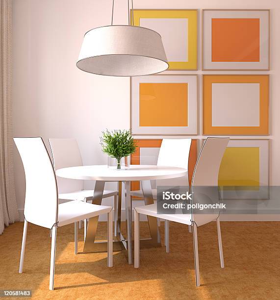 Moderne Esszimmer Zimmer Stockfoto und mehr Bilder von Orange - Farbe - Orange - Farbe, Speisezimmer, Breit