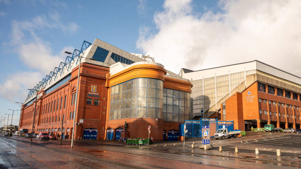 Scotland Ibrox Stadium Glasgow Rangers Football Stadium, this is the World famous football park of the professional team of RFC Rangers Football Club. scotland football team stock pictures, royalty-free photos & images