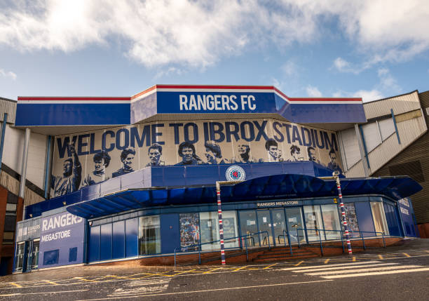 Scotland Ibrox Stadium Glasgow Rangers Football Stadium, this is the World famous football park of the professional team of RFC Rangers Football Club. scotland football team stock pictures, royalty-free photos & images