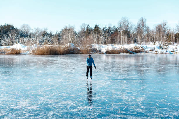 istock A young man skates on a frozen lake. 1205822960